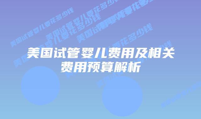 美国试管婴儿费用及相关费用预算解析插图