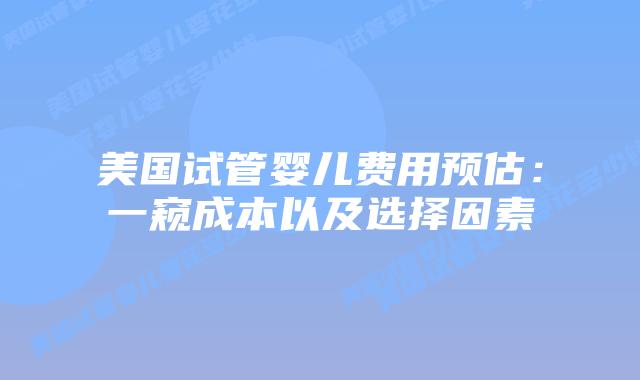 美国试管婴儿费用预估:一窥成本以及选择因素插图 美国试管婴儿费用预估:一窥成本以及选择因素插图