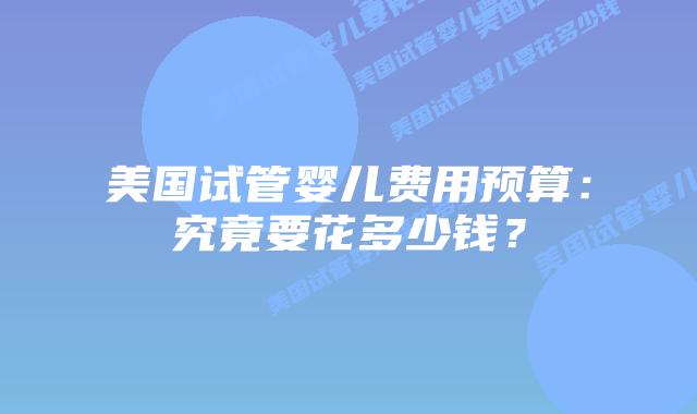 美国试管婴儿费用预算：究竟要花多少钱？插图