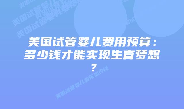 美国试管婴儿费用预算：多少钱才能实现生育梦想？插图