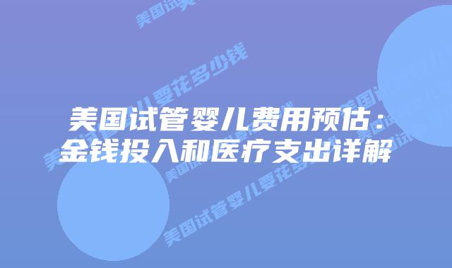 美国试管婴儿费用预估：金钱投入和医疗支出详解插图