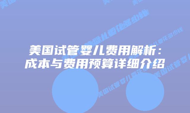 美国试管婴儿费用解析：成本与费用预算详细介绍插图