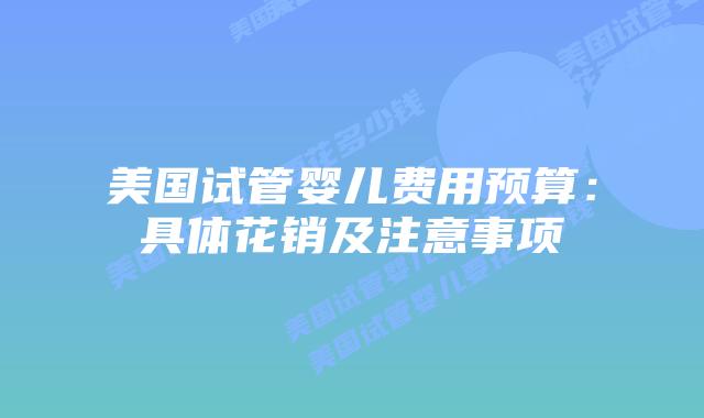 美国试管婴儿费用预算：具体花销及注意事项插图