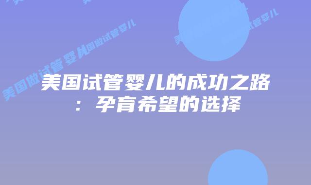 美国试管婴儿的成功之路：孕育希望的选择插图