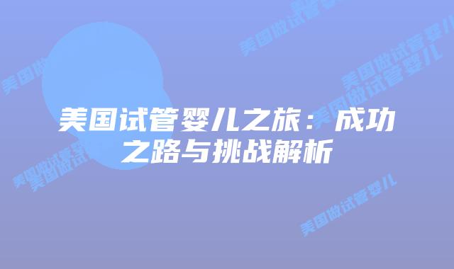 美国试管婴儿之旅:成功之路与挑战解析插图 美国试管婴儿之旅:成功之路与挑战解析插图