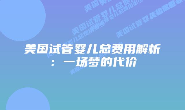 美国试管婴儿总费用解析：一场梦的代价插图
