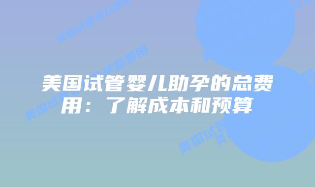 美国试管婴儿助孕的总费用:了解成本和预算插图 美国试管婴儿助孕的总费用:了解成本和预算插图