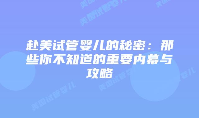 赴美试管婴儿的秘密:那些你不知道的重要内幕与攻略插图 赴美试管婴儿的秘密:那些你不知道的重要内幕与攻略插图