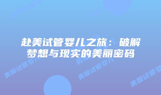 赴美试管婴儿之旅：破解梦想与现实的美丽密码插图