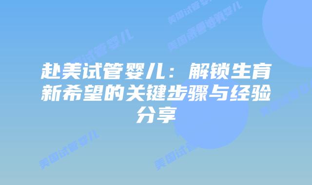赴美试管婴儿：解锁生育新希望的关键步骤与经验分享插图