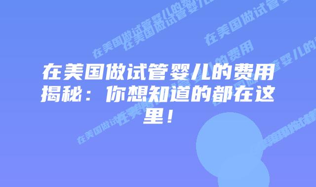 在美国做试管婴儿的费用揭秘：你想知道的都在这里！插图