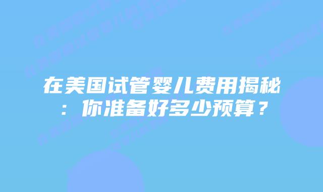 在美国试管婴儿费用揭秘：你准备好多少预算？插图