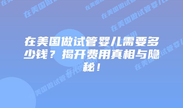 在美国做试管婴儿需要多少钱？揭开费用真相与隐秘！插图