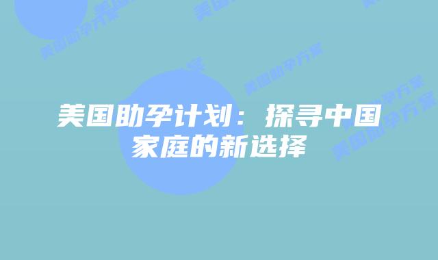 美国助孕计划：探寻中国家庭的新选择插图