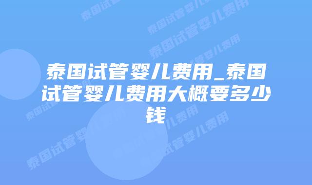 泰国试管婴儿费用_泰国试管婴儿费用大概要多少钱插图