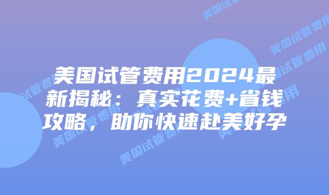 美国试管费用2024最新揭秘：真实花费+省钱攻略，助你快速赴美好孕插图